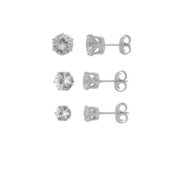 Kit 3 Brincos June Pontos de Luz Zircônia Folheado em Ródio Branco