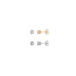 Kit 2 Brincos Liz Ponto de Luz Zircônia Folheado a Ouro 18k e Folheado em Ródio Branco