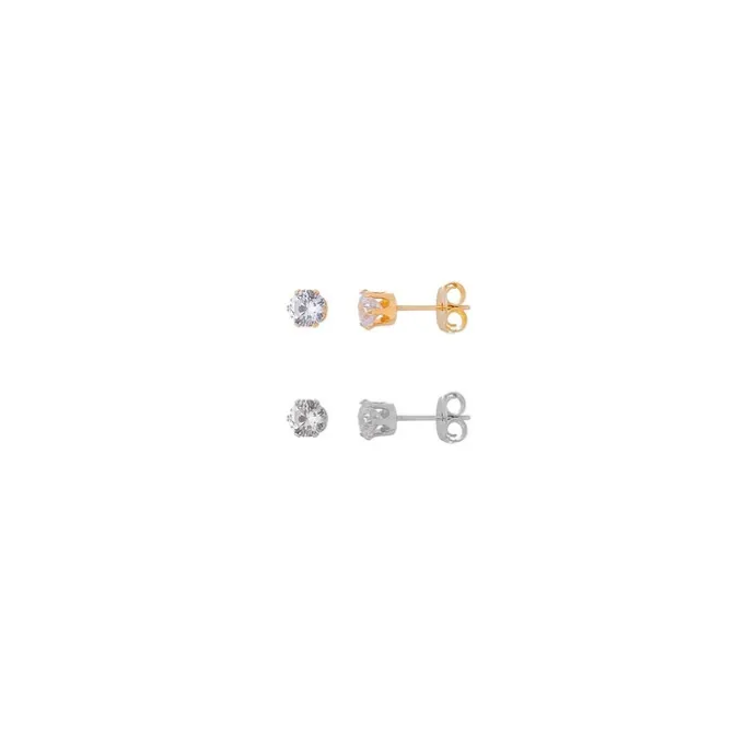 Kit 2 Brincos Liz Ponto de Luz Zircônia Folheado a Ouro 18k e Folheado em Ródio Branco