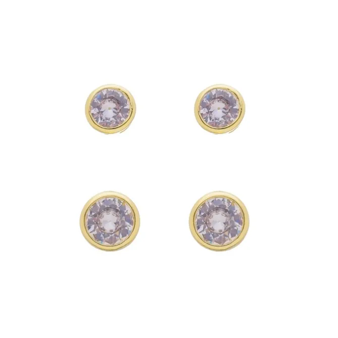 Kit 2 Brincos Piuka Lina Ponto de Luz Zircônias Folheado a Ouro 18k