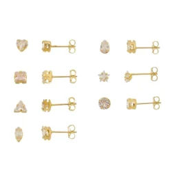 Kit 7 Brincos Semaninha Aninha Zircônias Folheado a Ouro 18k