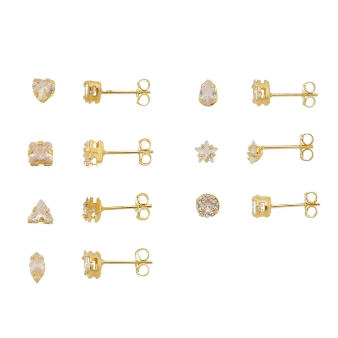 Kit 7 Brincos Semaninha Aninha Zircônias Folheado a Ouro 18k
