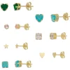 Kit 7 Brincos Semaninha Bibi Símbolos e Zircônia Colorida Folheado a Ouro 18k