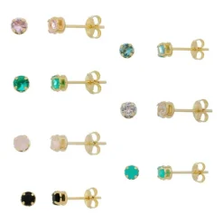 Kit 7 Brincos Semaninha Fafa Zircônias Coloridas Folheado a Ouro 18k
