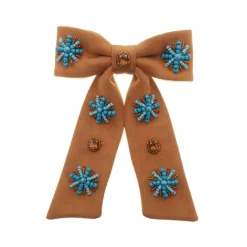 Laço de Cabelo Aline Boho Suede Caramelo Bordado
