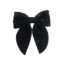 Laço de Cabelo Camila Crepe Preto Bordado