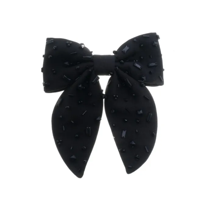 Laço de Cabelo Camila Crepe Preto Bordado