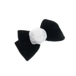 Laço de Cabelo Duplo Leticia Veludo Alemão Preto com Flor Removivel em Voal Off White