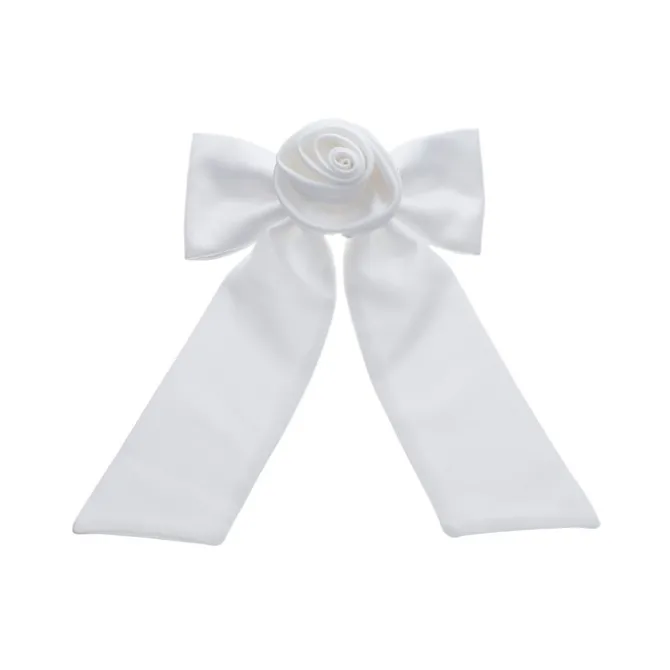 Laço de Cabelo Gabi com Flor Removivel Crepe Branco