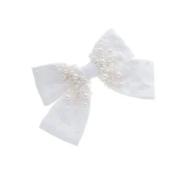 Laço de Cabelo Isadora Crepe Acetinado Branco Bordado de Pérolas