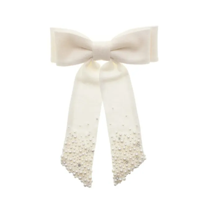 Laço de Cabelo Roberta Linho Off White Bordado de Pérolas