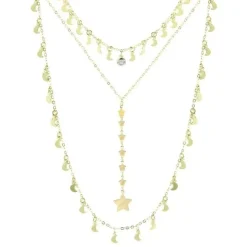 Mix 3 Colares Eclipse Lua e Estrelas Folheado a Ouro 18k