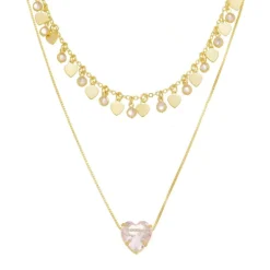 Mix de Colares Amor Hcc Coração Zircônias Folheado a Ouro 18k