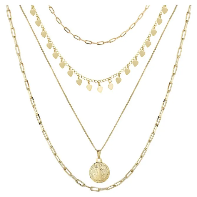 Mix de Colares Barbara Medalha São Bento Folheado a Ouro 18k