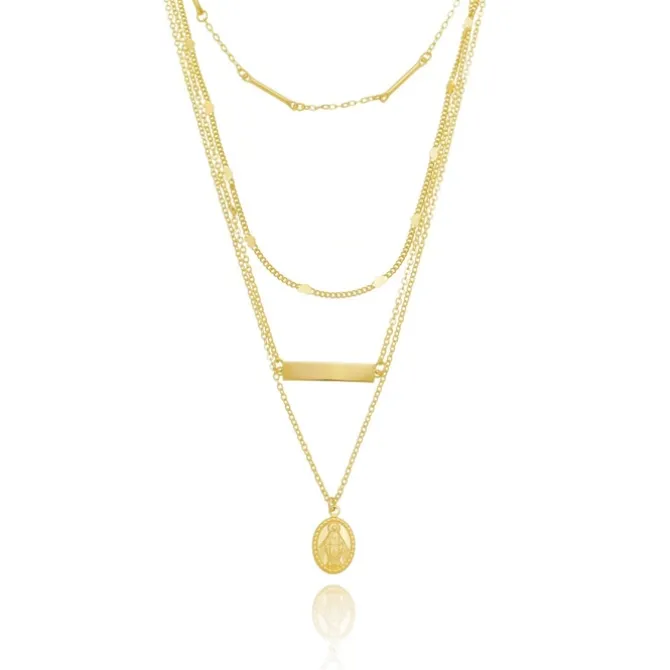 Mix de Colares Nat Nossa Senhora das Graças Folheado a Ouro 18k