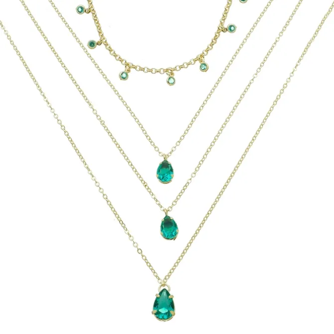 Mix de Colares Olivia Zircônias Turmalina Folheado a Ouro 18k