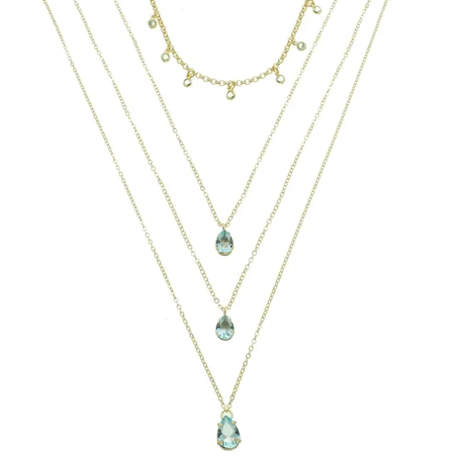 Mix de Colares Olivia Zircônias Acqua Folheado a Ouro 18k