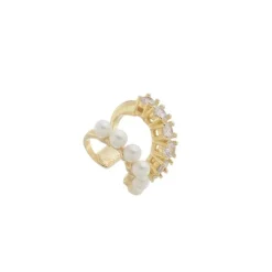 Piercing de Encaixe Duplo Juliana Pérolas Zircônias Folheado a Ouro 18k