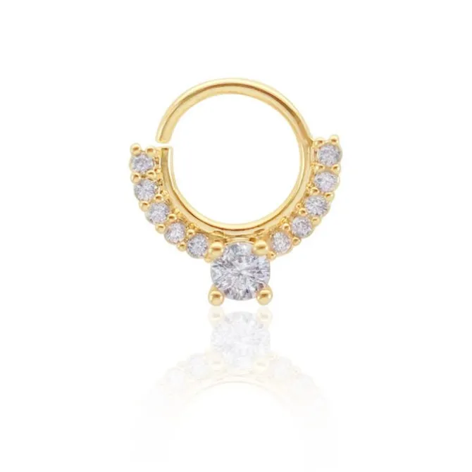 Piercing de Furo Piuka Argola Torção 8mm Bianca Zircônias Dourado