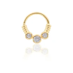 Piercing de Furo Piuka Argola Torção 8mm Rebeca Zircônias Dourado