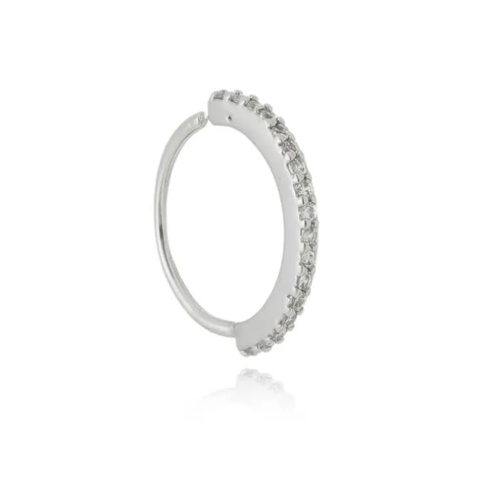 Piercing de Furo Piuka Argola Torção 10mm Ayane Zircônias Folheado em Ródio Branco