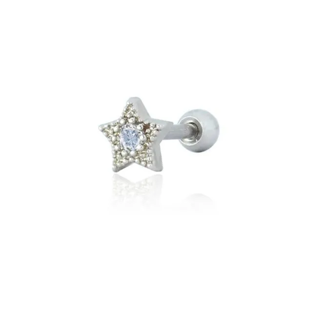 Piercing de Furo Piuka Mini Estrela Haste 6mm Zircônia Prata