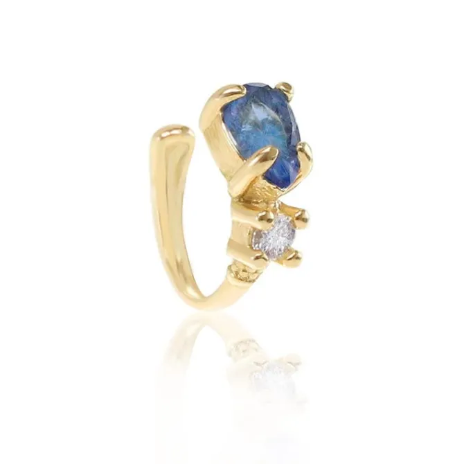 Piercing de Pressão Piuka Camy Gota Safira Zircônia Folheado a Ouro 18k