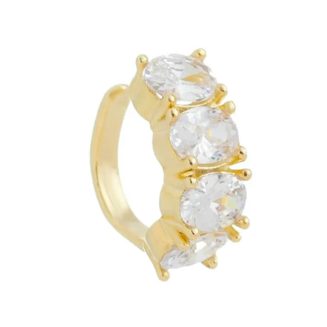 Piercing de Pressão Piuka Argola 4 Pedras Zircônia Cristal Folheado a Ouro 18k