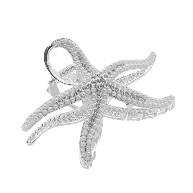 Piranha Metal Estrela Pérolas Strass Prata