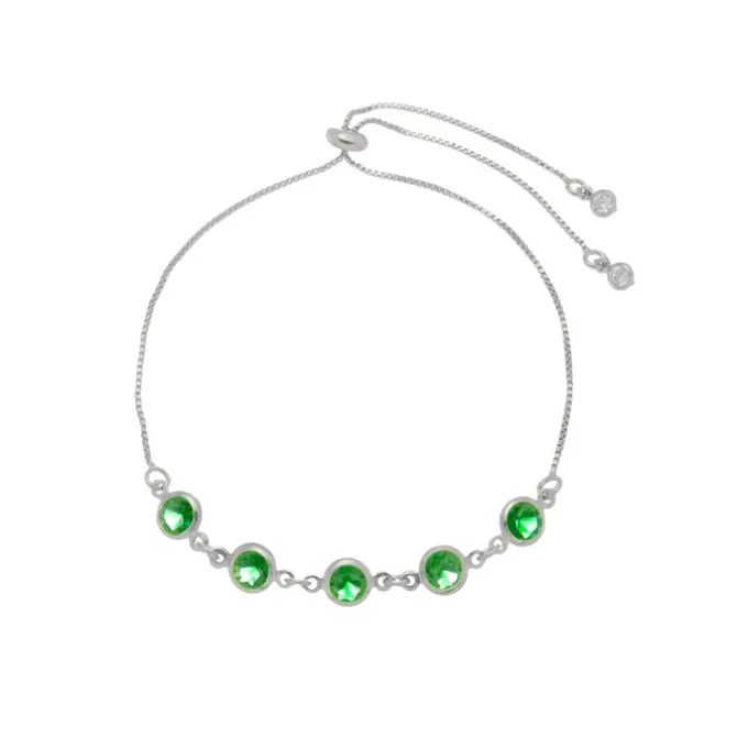 Pulseira Ajustavél Folheada em Ródio Branco Betina Zicônias Esmeralda