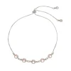 Pulseira Ajustável Folheada em Ródio Branco Zircônias Rosa Betina
