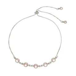Pulseira Ajustável Folheada em Ródio Branco Zircônias Rosa Betina