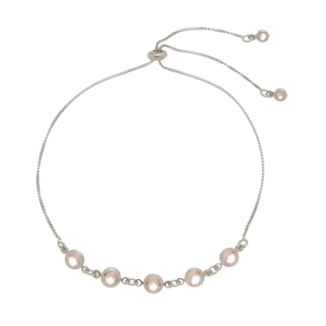 Pulseira Ajustável Folheada em Ródio Branco Zircônias Rosa Betina