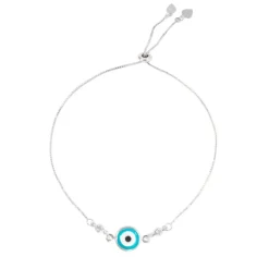 Pulseira Ajustável Folheada em Ródio Branco Olho Grego Avana