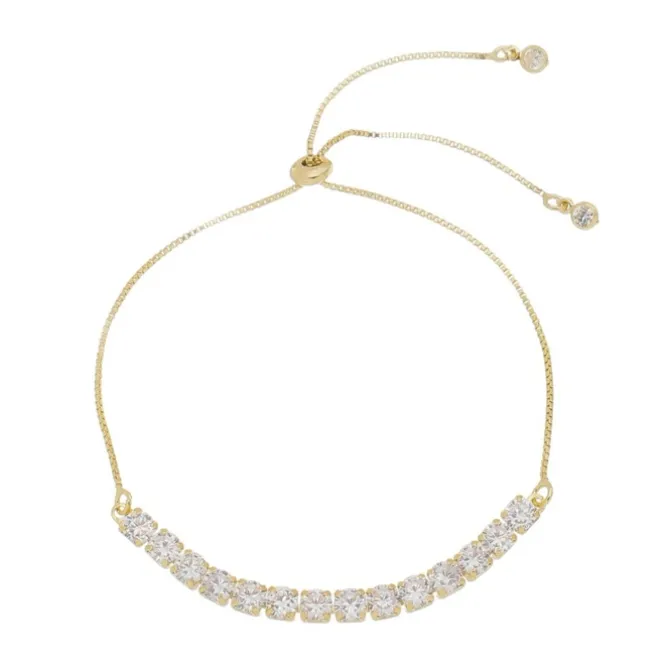 Pulseira Ajustável Folheada a Ouro 18k Riviera Chiara Zircônia Média Cristal