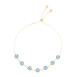 Pulseira Ajustável Folheada a Ouro 18k Grécia Olho Grego Pequeno Azul
