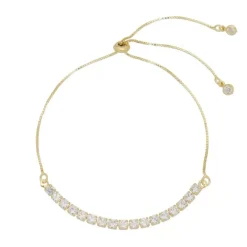 Pulseira Ajustável Folheada a Ouro 18k Riviera Chiara Zircônia Pequena Cristal