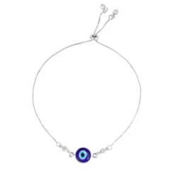 Pulseira Ajustável Folheada em Ródio Branco Olho Grego Ruby Zircônias Cristais