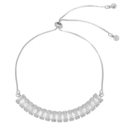 Pulseira Ajustável Folheada em Ródio Branco Taylor Média Zircônia Baguete Cristal