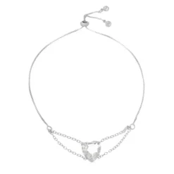 Pulseira Ajustável Folheada em Ródio Branco Coração Zircônias Cristal Breila
