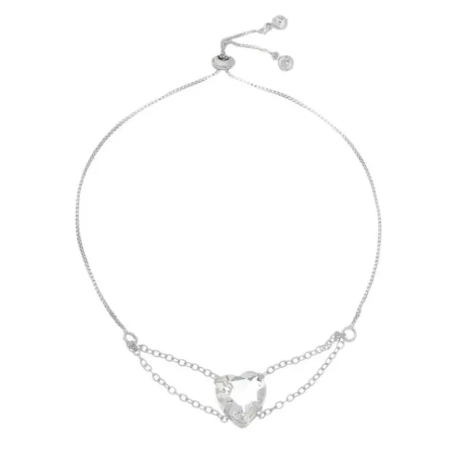 Pulseira Ajustável Folheada em Ródio Branco Coração Zircônias Cristal Breila