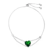 Pulseira Ajustável Folheada em Ródio Branco Coração Zircônias Esmeralda Breila