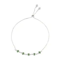 Pulseira Ajustável Folheada em Ródio Branco Sil Zircônia Esmeralda