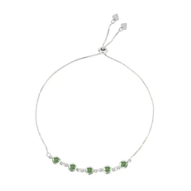 Pulseira Ajustável Folheada em Ródio Branco Sil Zircônia Esmeralda