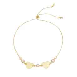 Pulseira Ajustável Hcc 2 Corações Metal Zircônias Folheada a Ouro 18k