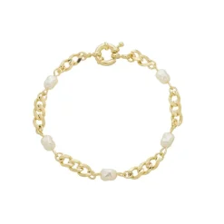 Pulseira Cecília Elos Pérolas Folheado a Ouro 18k