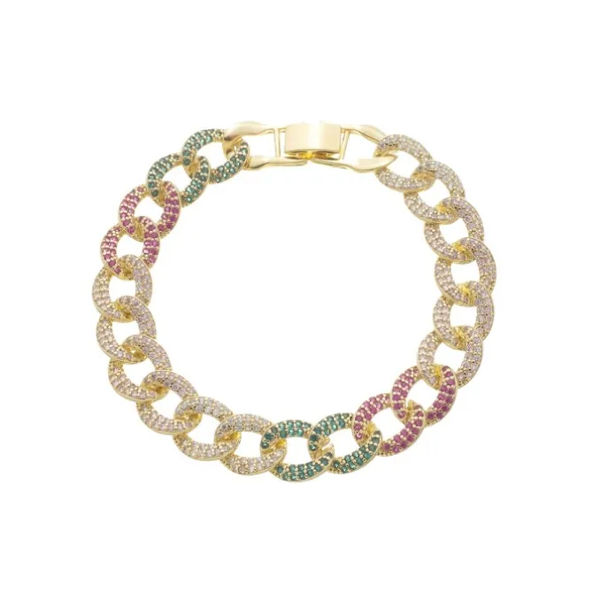 Pulseira de Elos Holly Zircônias Coloridas Folheada a Ouro 18k