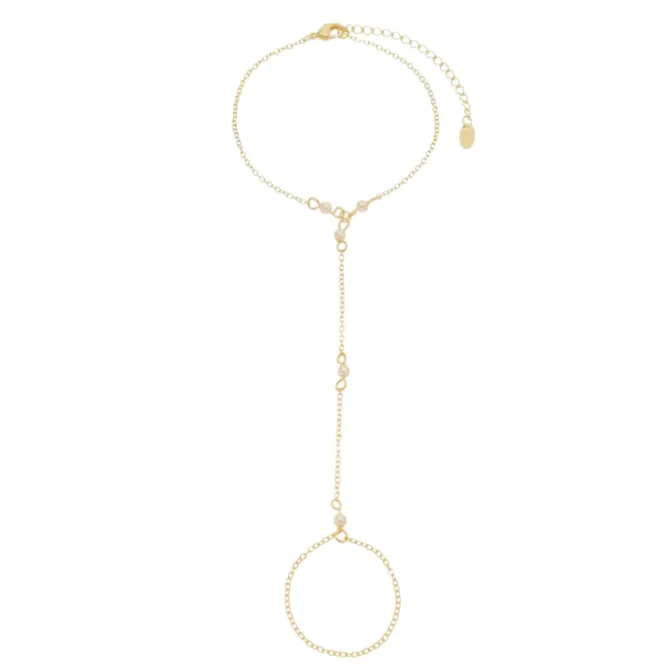 Pulseira de Mão Cora Pérolas Folheada a Ouro 18k