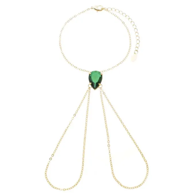 Pulseira de Mão Katerine Gota Esmeralda Folheada a Ouro 18k