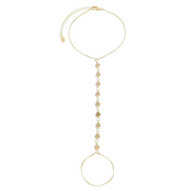 Pulseira de Mão Kitty Mini Corações Folheada a Ouro 18k